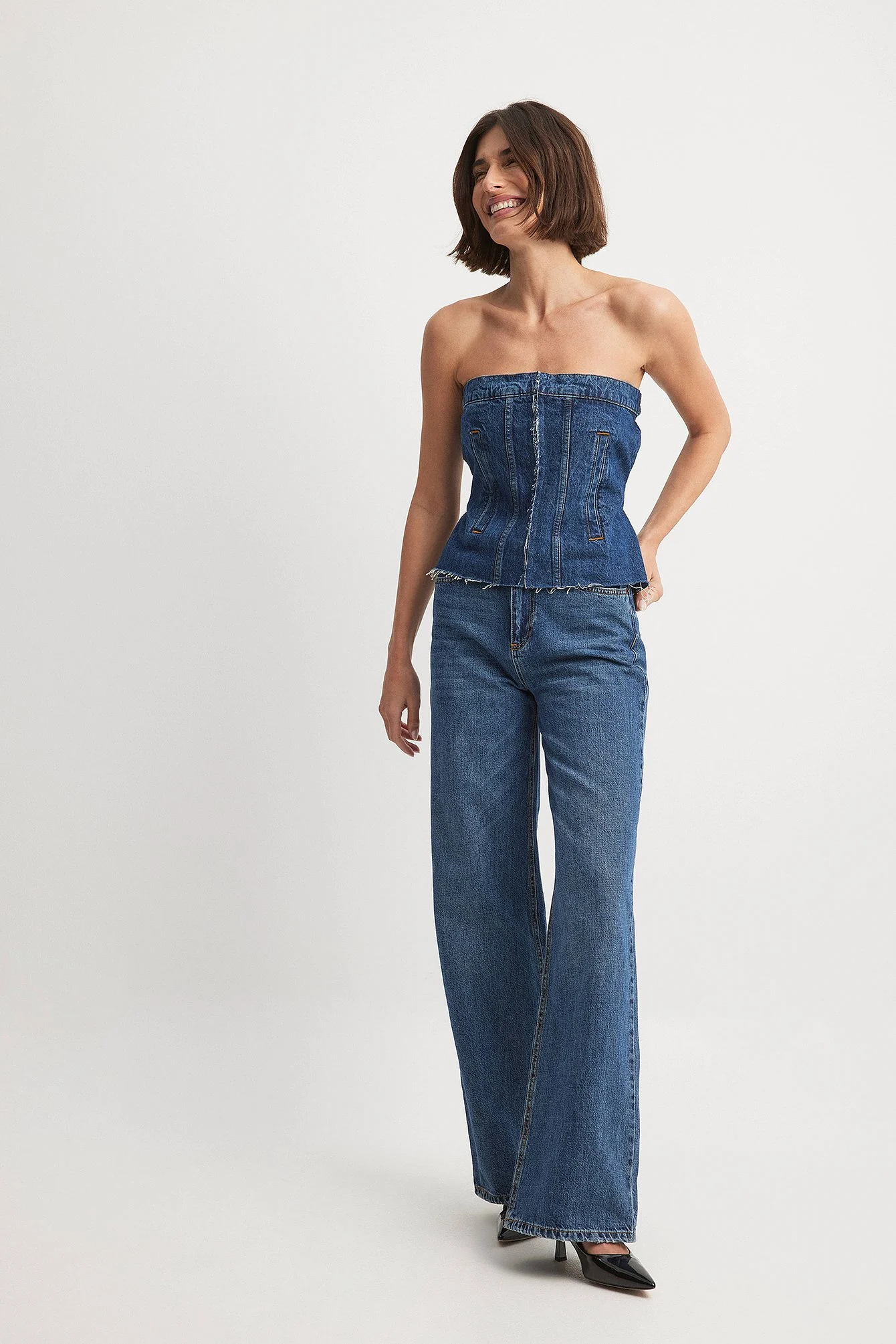 Denim-Bandeau-Oberteil