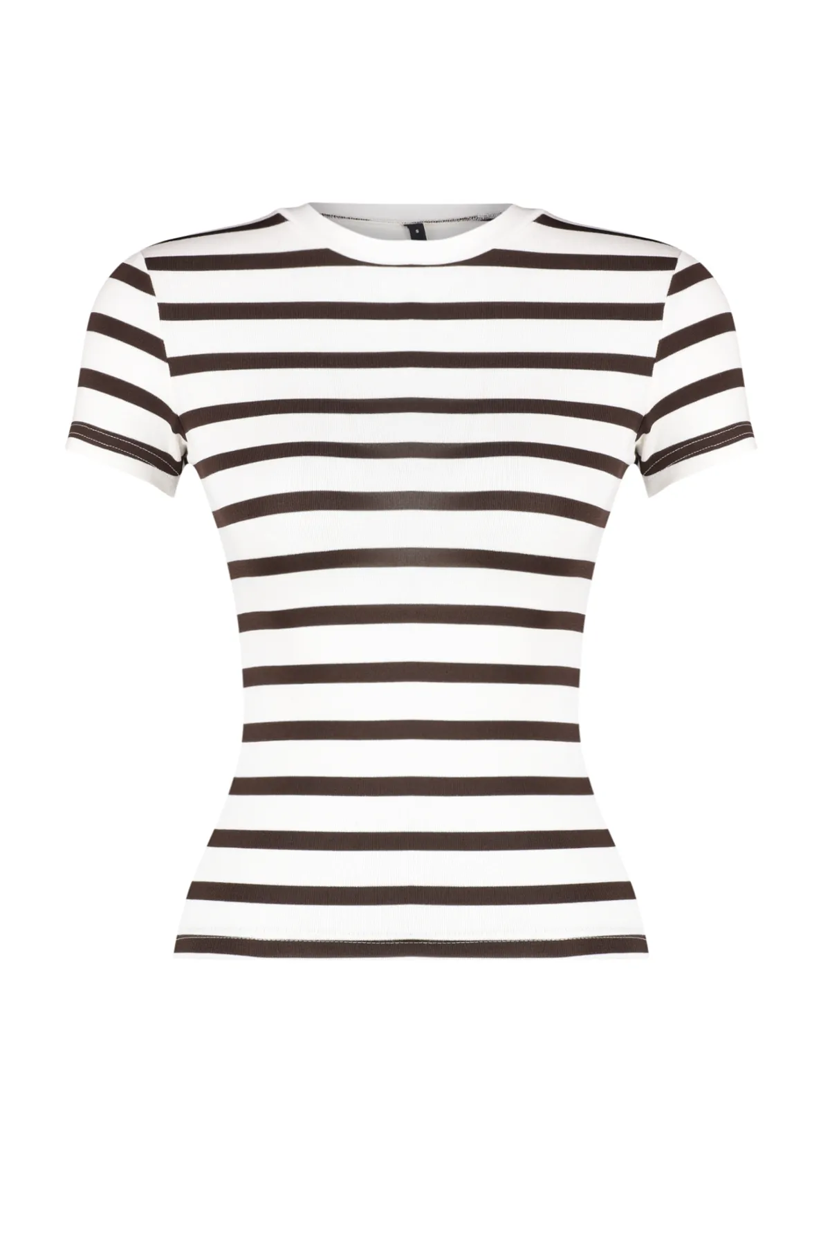 Trendyol Collection  Braun gestreifte Viskose/weiche Stoff Figurbetonte Strickbluse TWOSS24BZ00296