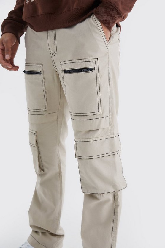 Slim-Fit Hose mit Cargo-Taschen und Kontrast-Naht