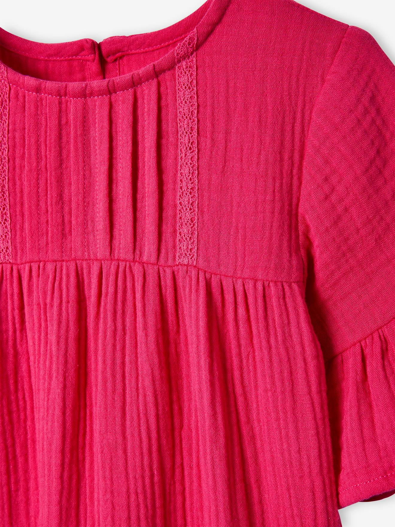 Robe en gaze de coton fille abricot poudré