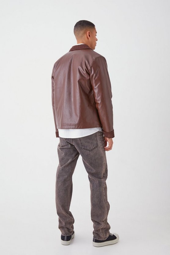 PU Harrington-Jacke mit Kord-Detail