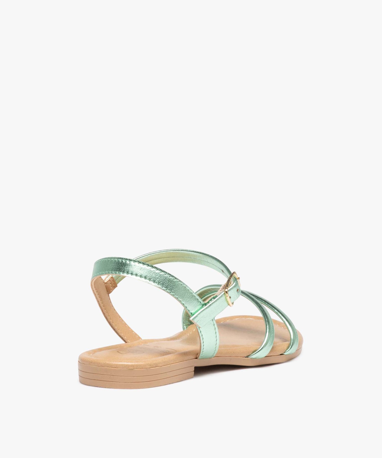 Sandales fille unies à fines brides métallisées vert | GEMO