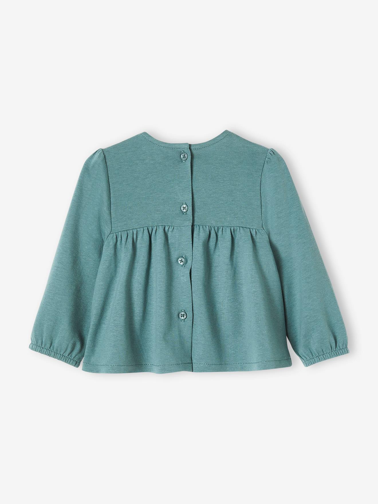 T-shirt brodé bébé manches longues vert grisé