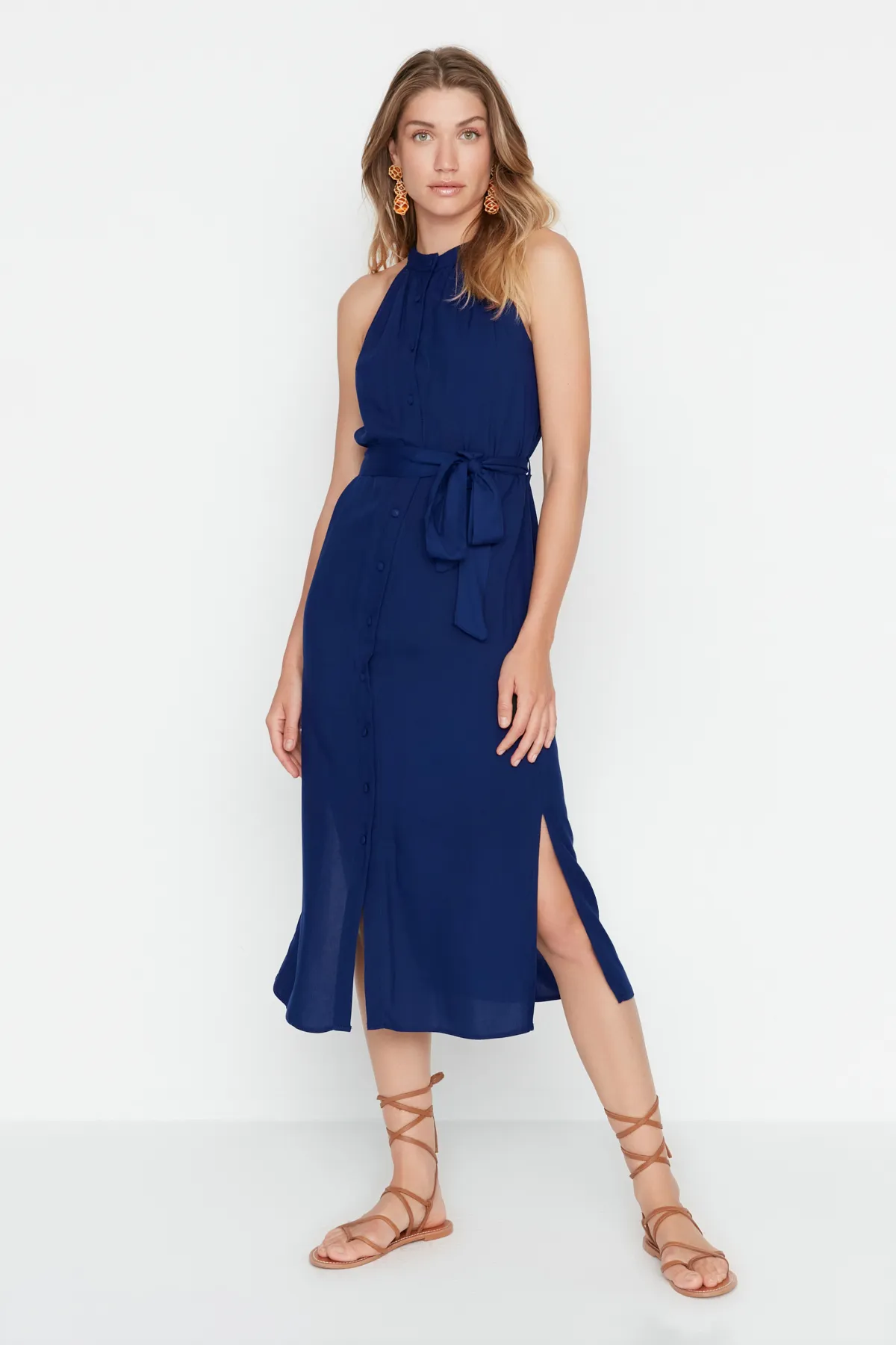 Trendyol Collection  Marineblaues Webkleid mit Bindedetail