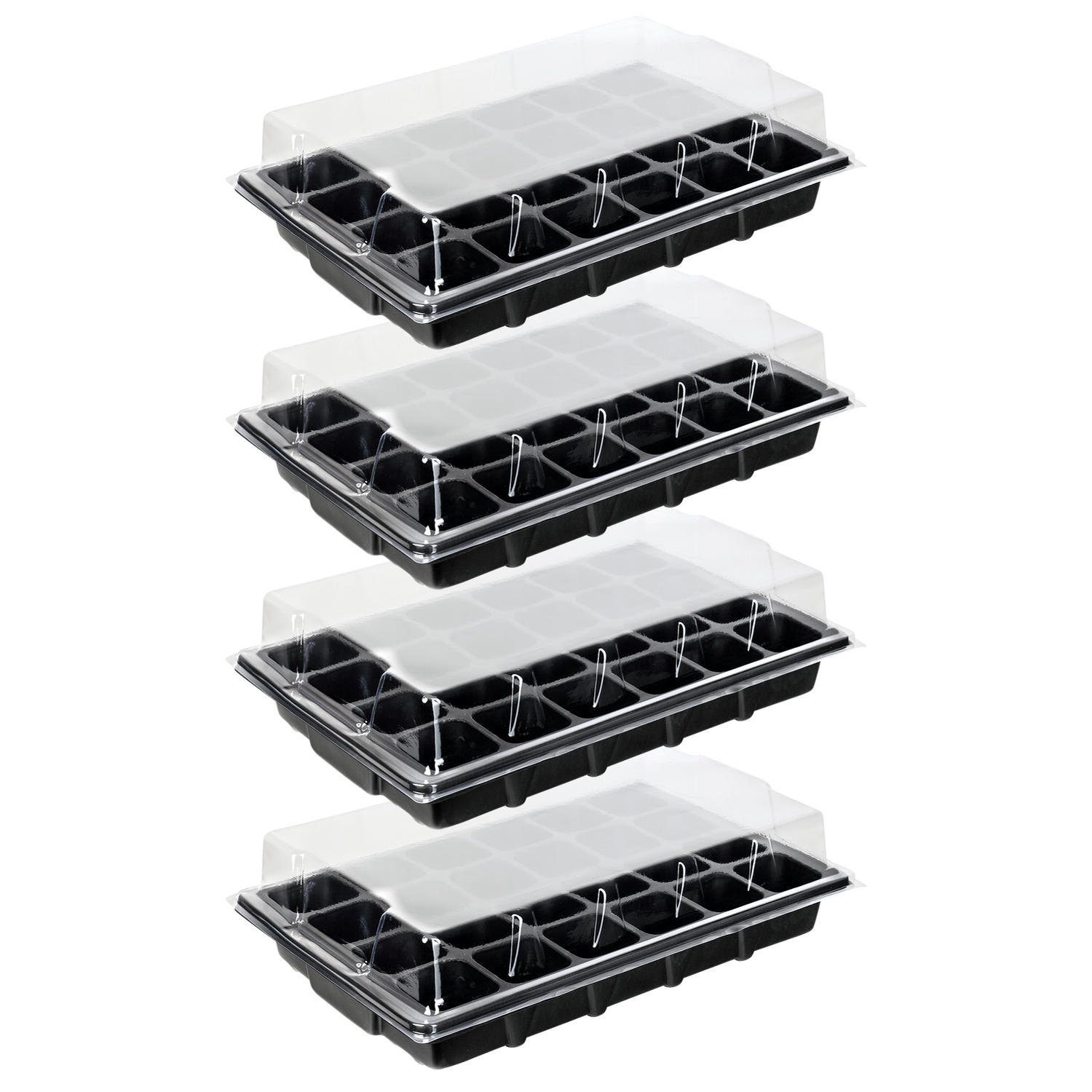 Schramm Frühbeet Schramm® 4 Stück Anzucht Set Gewächshaus Anzucht Schale Töpfe Zimmergewächshaus 38,5 x 24 x 7 cm für 96 Anzuchttöpfe Anzuchtset Mini-Gewächshaus schwarz
