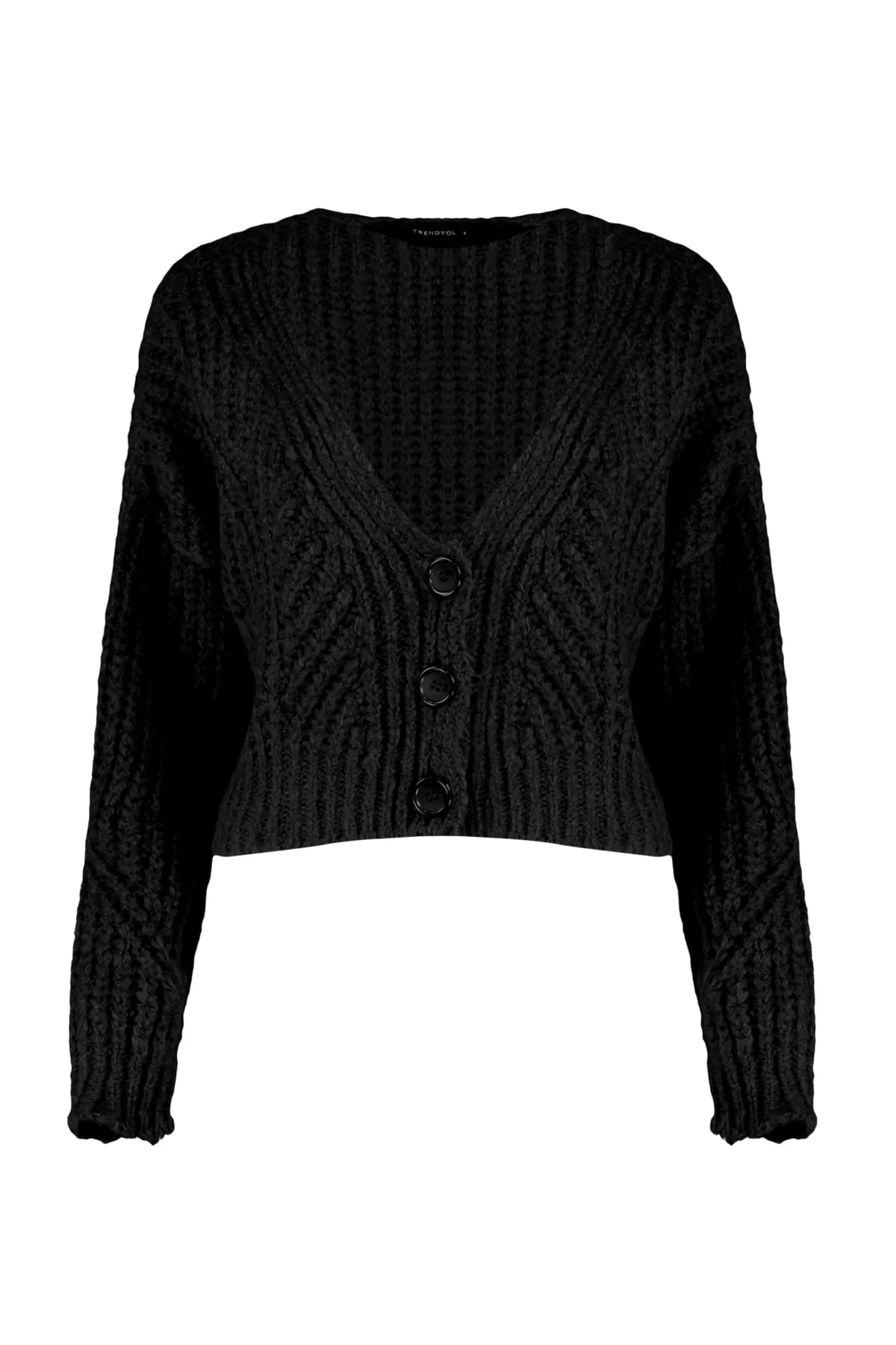Trendyol Collection  Schwarzer kurzer weicher strukturierter Strickcardigan TWOAW21HI0017