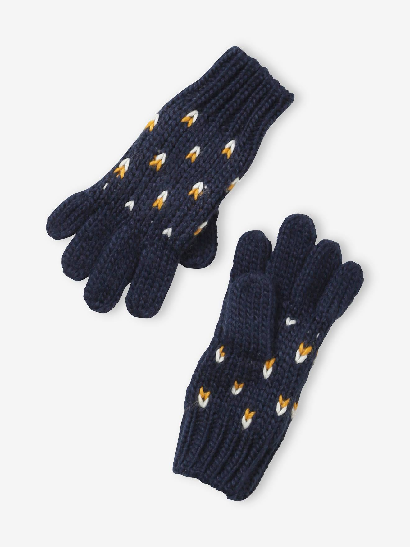 Ensemble bonnet + snood + gants coeurs fille BASICS encre imprimé