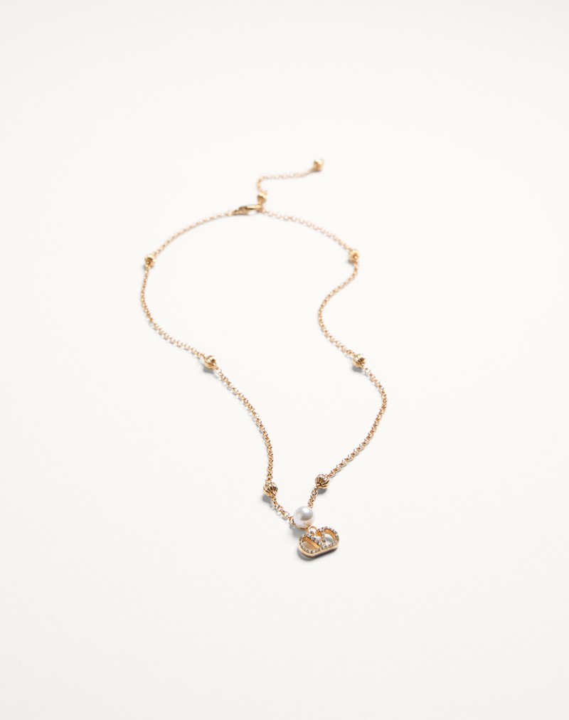 Colar com a assinatura VLogo em metal, pérola e cristais Swarovski®