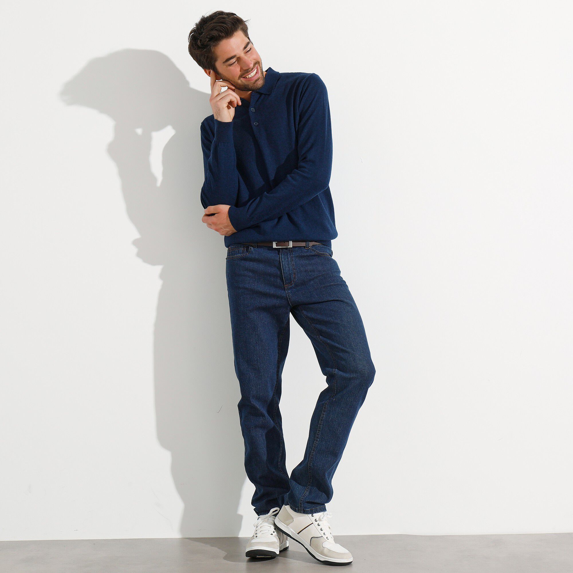 Pull col polo boutonné 80% laine