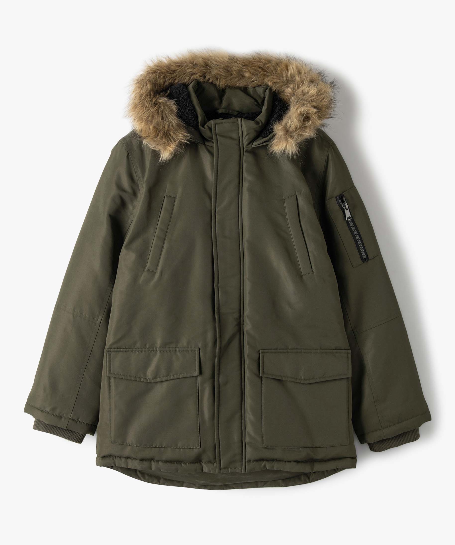 Blouson Garçon matelassé avec doublure sherpa et capuche f... kaki | GEMO
