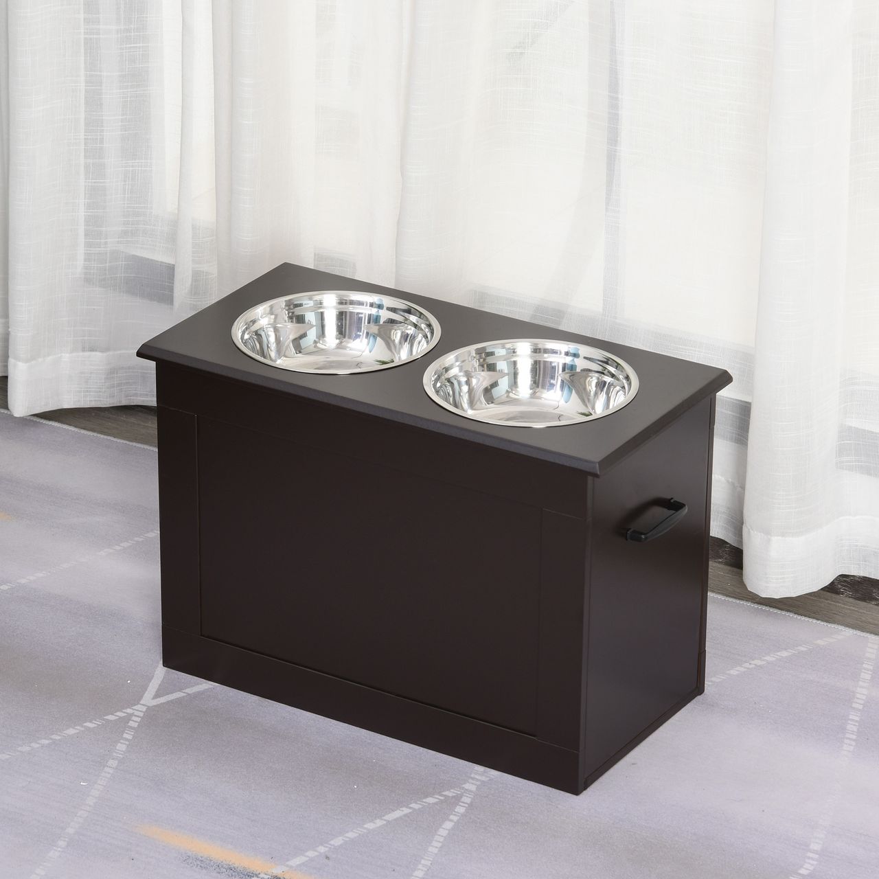 PawHut Hunde Fressnapf mit Staumraum 2 Näpfen Futterstation Katzenapf Espresso