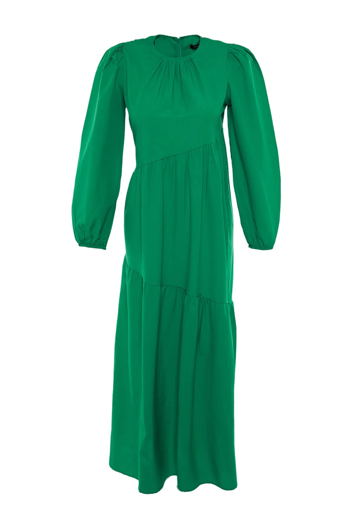 Trendyol Modest  Grünes, gewebtes Baumwollkleid mit weitem Schnitt und Raffung TCTSS21EL3470