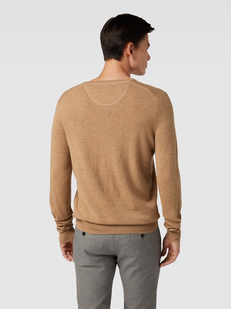 Strickpullover mit Logo-Stitching in camel