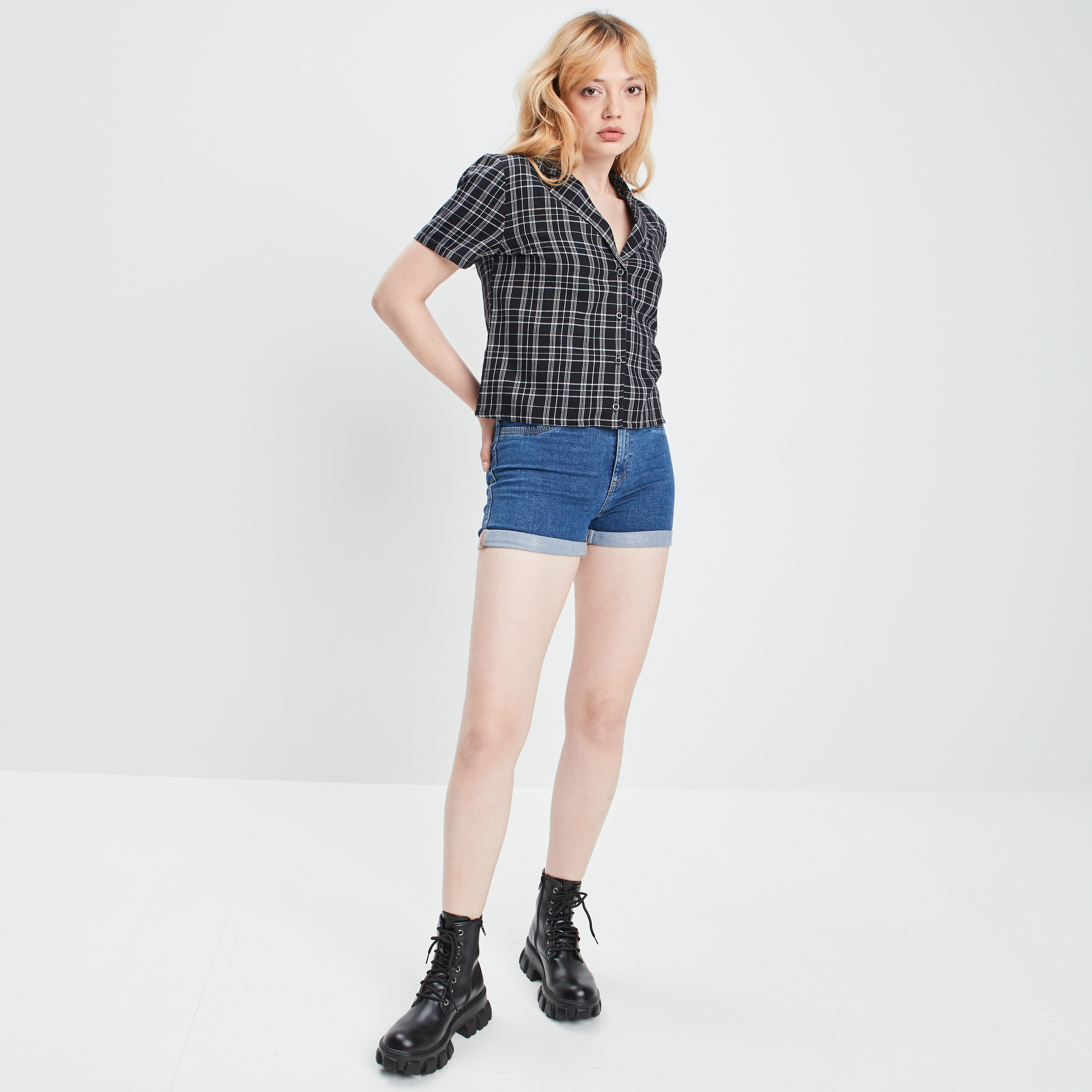 Chemise cropped coton noir femme | La Halle