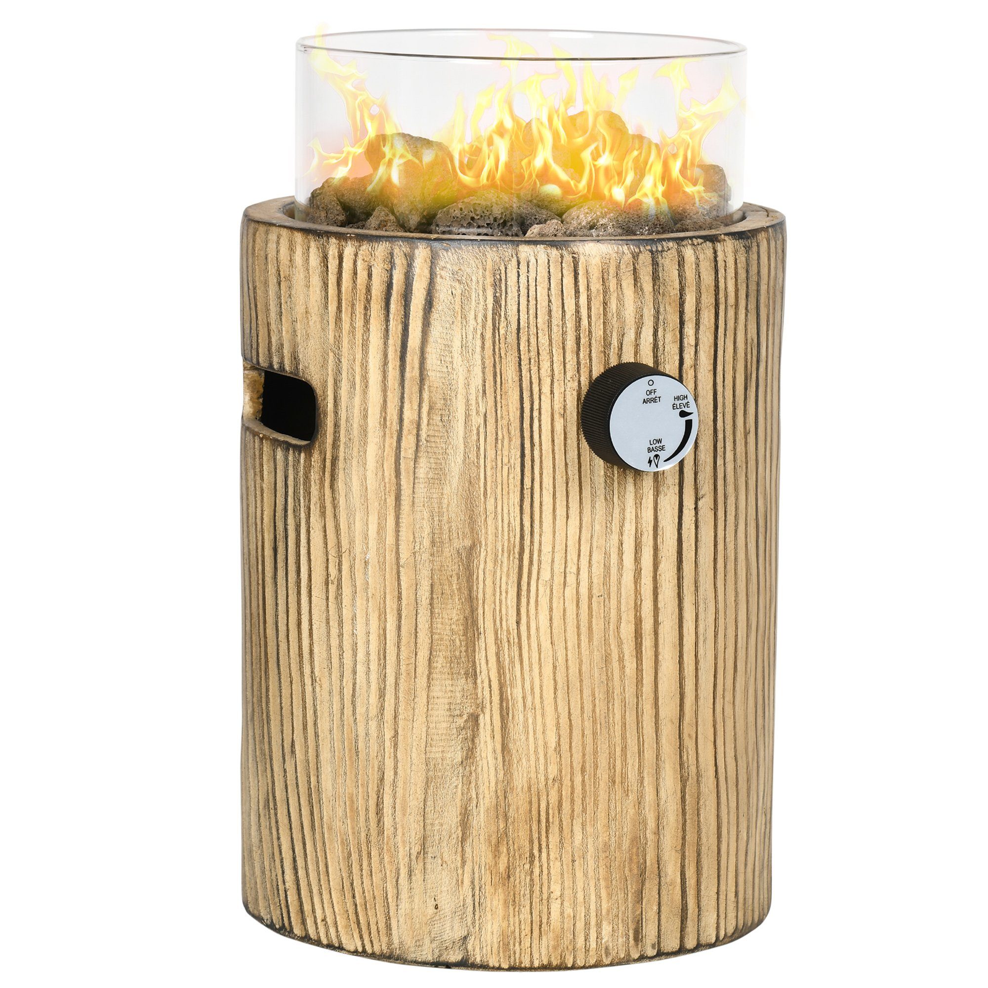 Outsunny Feuerstelle 10.000BTU Tischfeuerschale, Tragbare Feuerstelle, (Lavasteinen für Outdoor, 1-St., Heizstrahler im Holzoptik mit runder Gasfeuerschale), ØxH: 21.5 x 34.5 cm