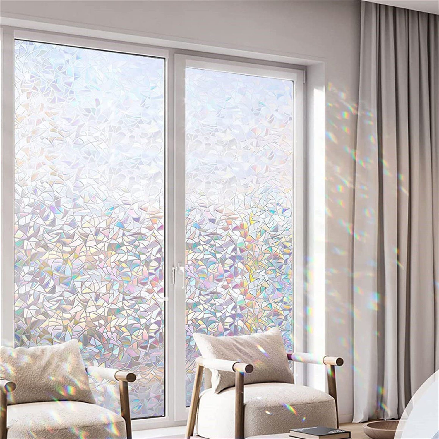 Fensterfolie Sichtschutzfolie Fenster 60x200cm, Selbstklebend 3D Regenbogen, AROMUJOY, strukturiert, statisch haftend