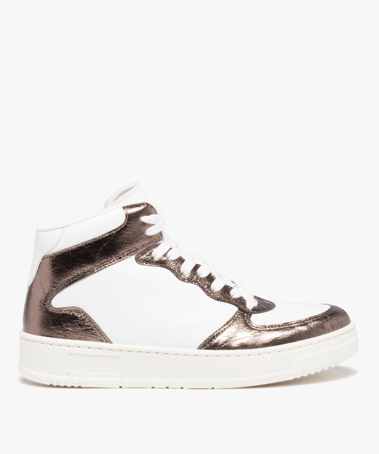 Baskets femme mid-cut à détails brillants blanc | GEMO