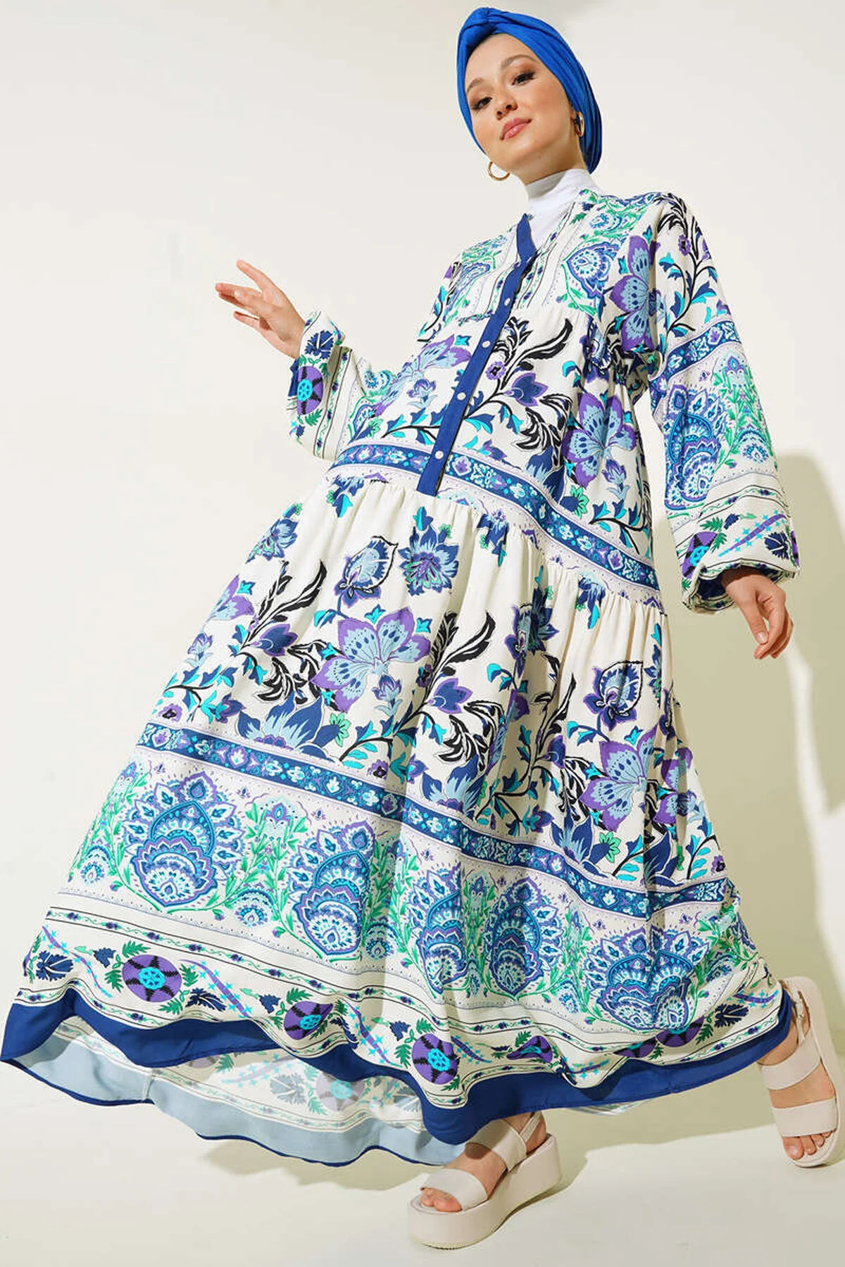 Bigdart  2423 Authentisches gemustertes Hijab-Kleid – Saks