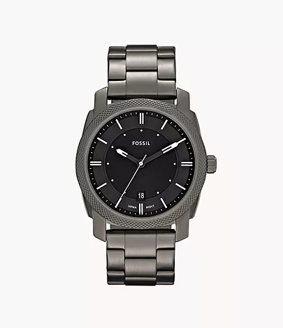 Fossil Herrenuhr Machine 3-Zeiger/Datum Edelstahl Grau