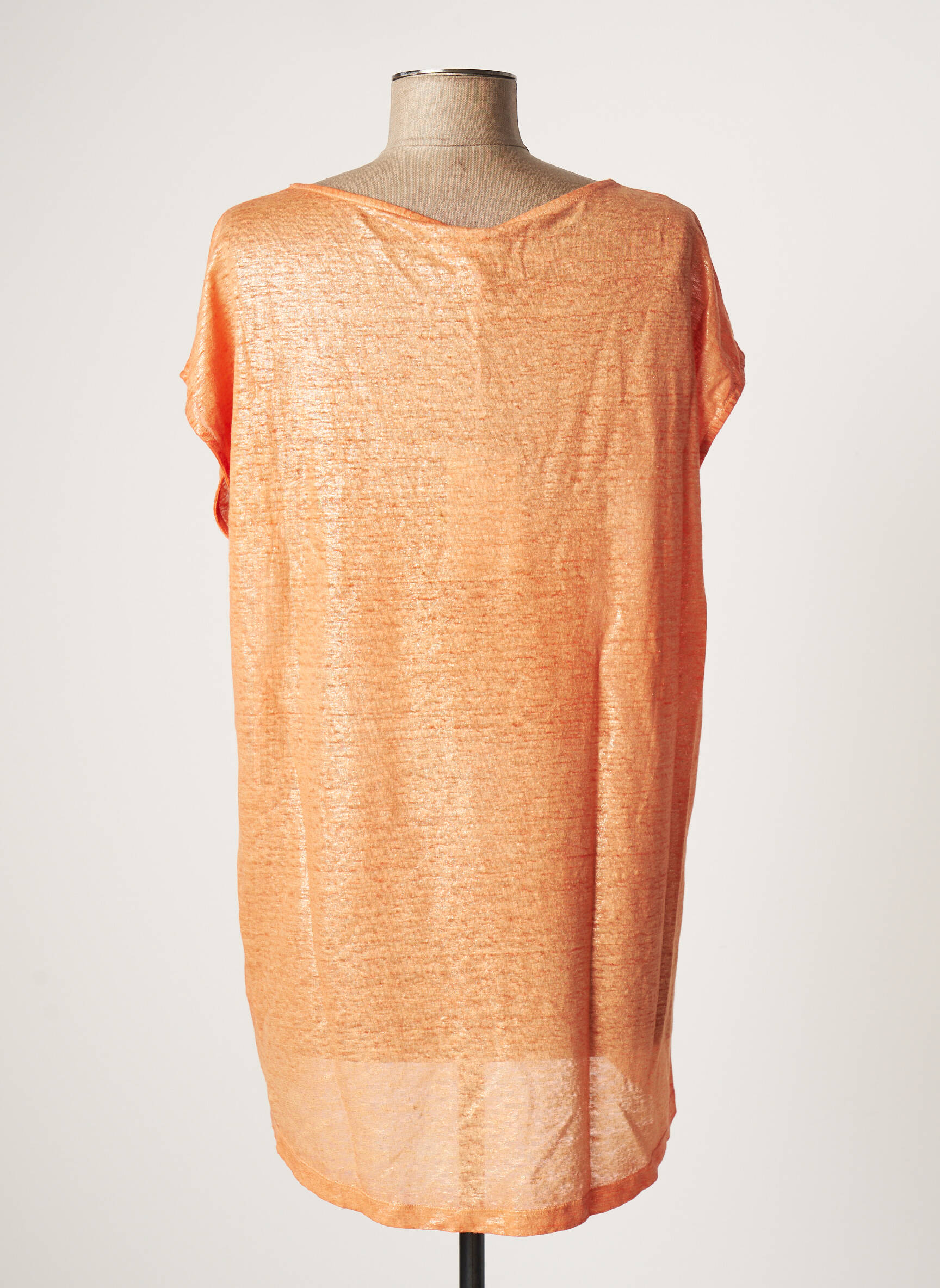 120 Lino Tuniquemanchecourte Femme couleur orange