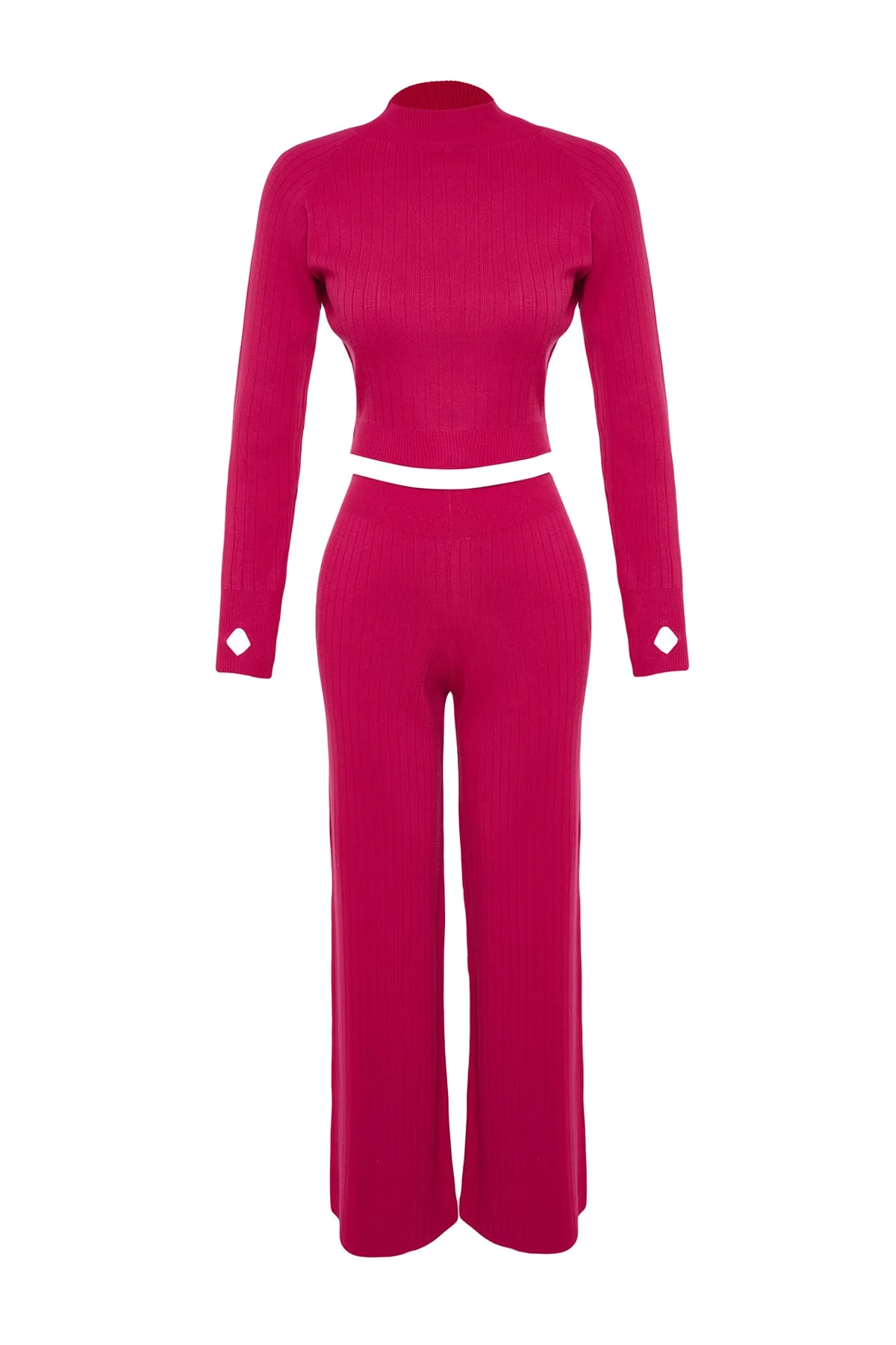 Trendyol Collection  Fuchsia Kurzes Strickoberteil und Unterteil-Set TWOAW24AU00033