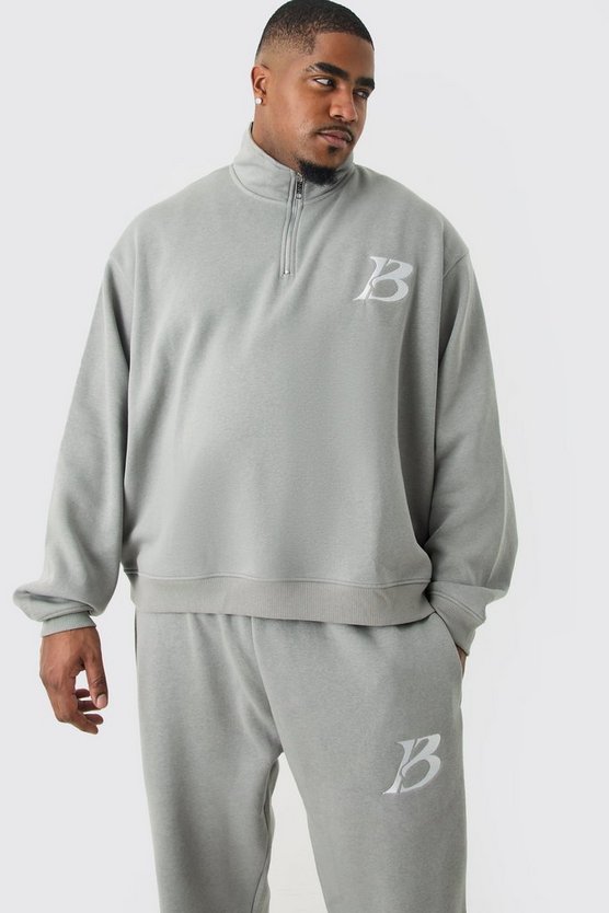 Plus kastiger Oversize Trainingsanzug mit B 1/4 Reißverschluss