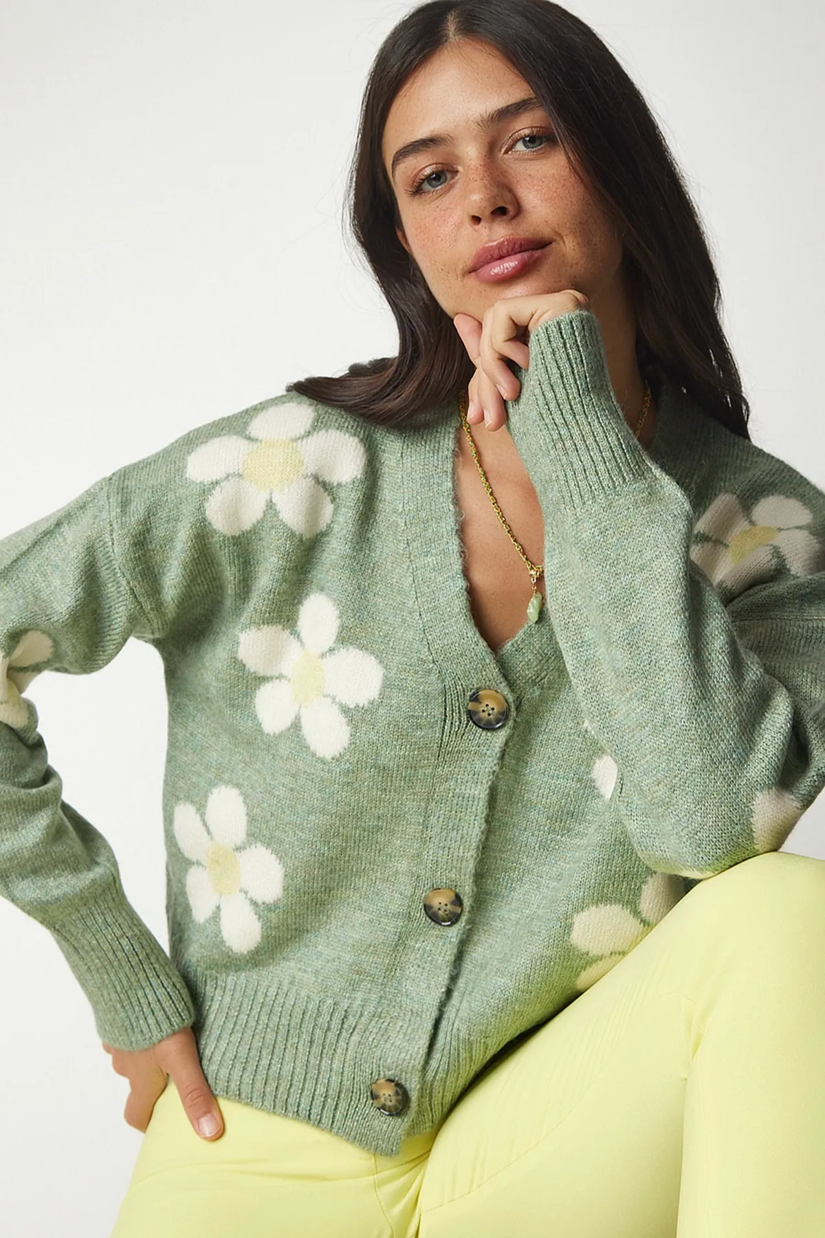 Happiness İstanbul  Strickjacke - Grün - Regular Fit