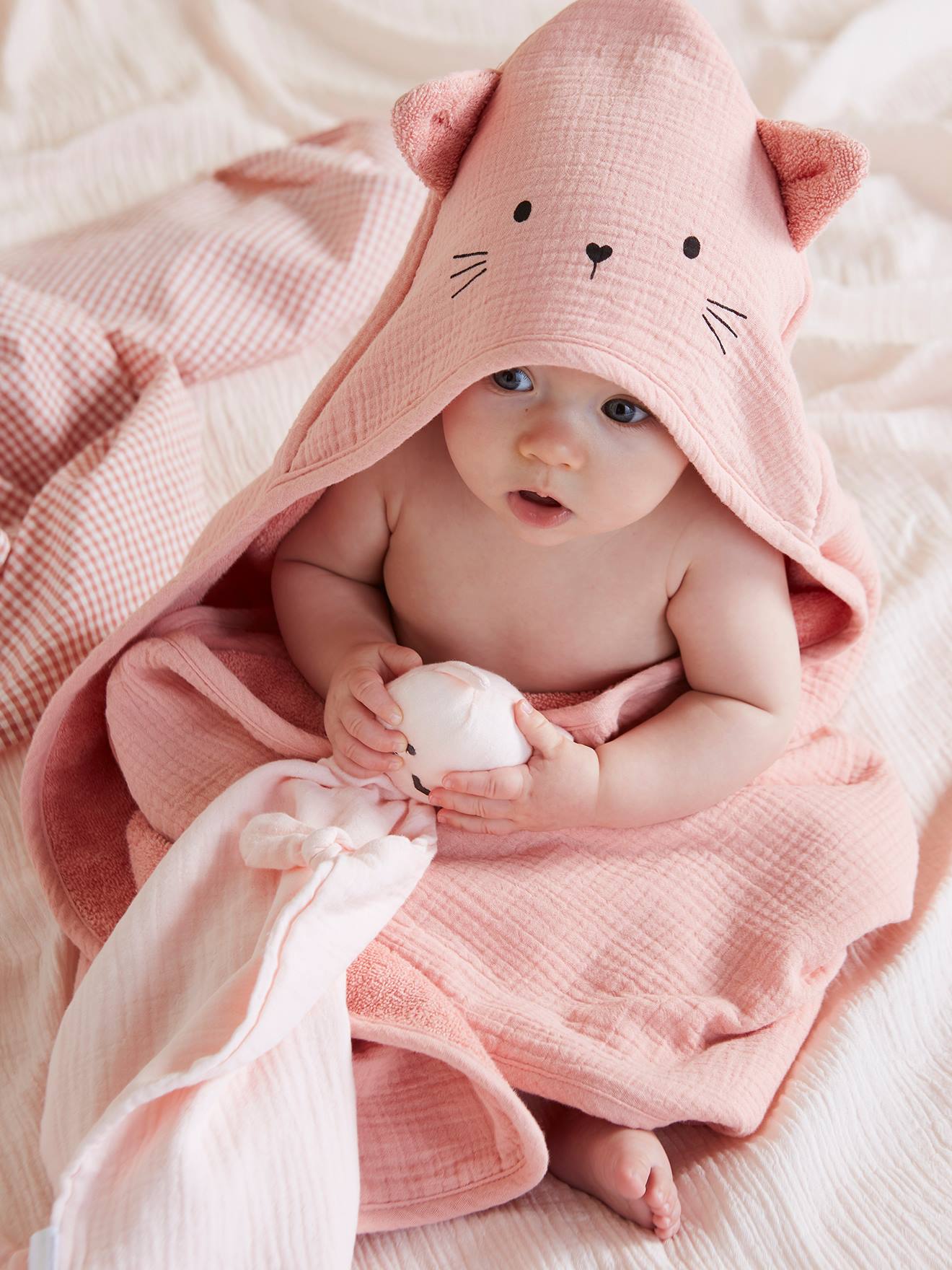 Cape de bain + gant en gaze de coton bio*, bleu