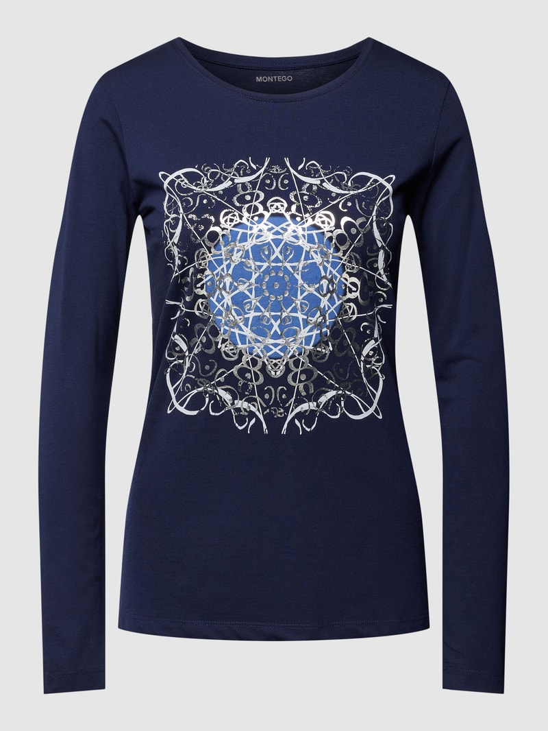 Longsleeve mit geripptem Rundhalsausschnitt  in dunkelblau