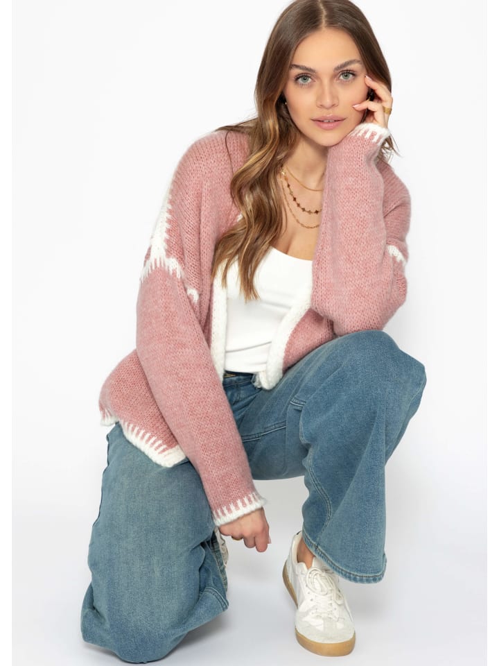 SASSYCLASSY Strickjacke mit kontrastierenden Blenden in Altrosa günstig kaufen
