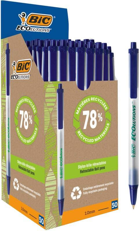 BIC Ecolution Clic Stic Kugelschreiber Blau Mittel 0,4 mm Nein Recycled 50 Stück
