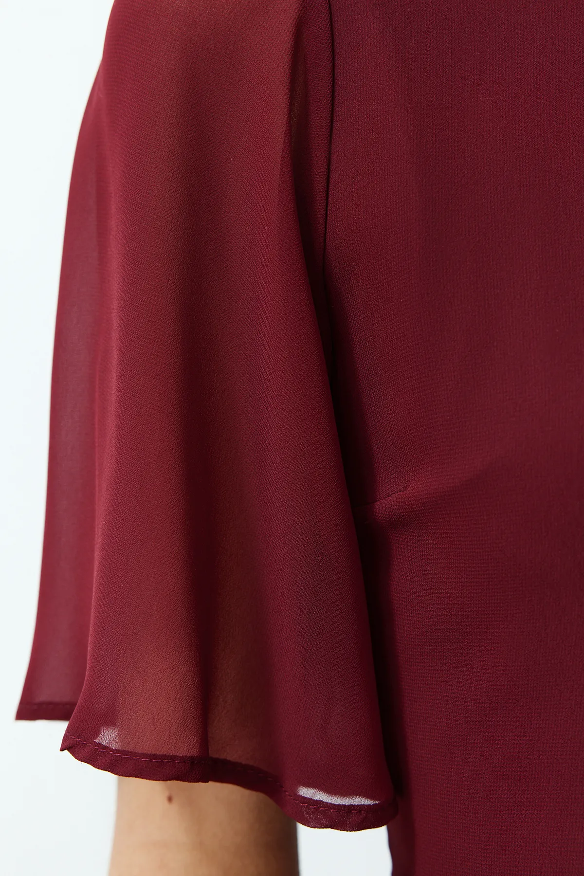 Trendyol Collection  Burgunderrotes Rock-Volant-Chiffon-gefüttertes Midi-Webkleid TWOSS22EL00733