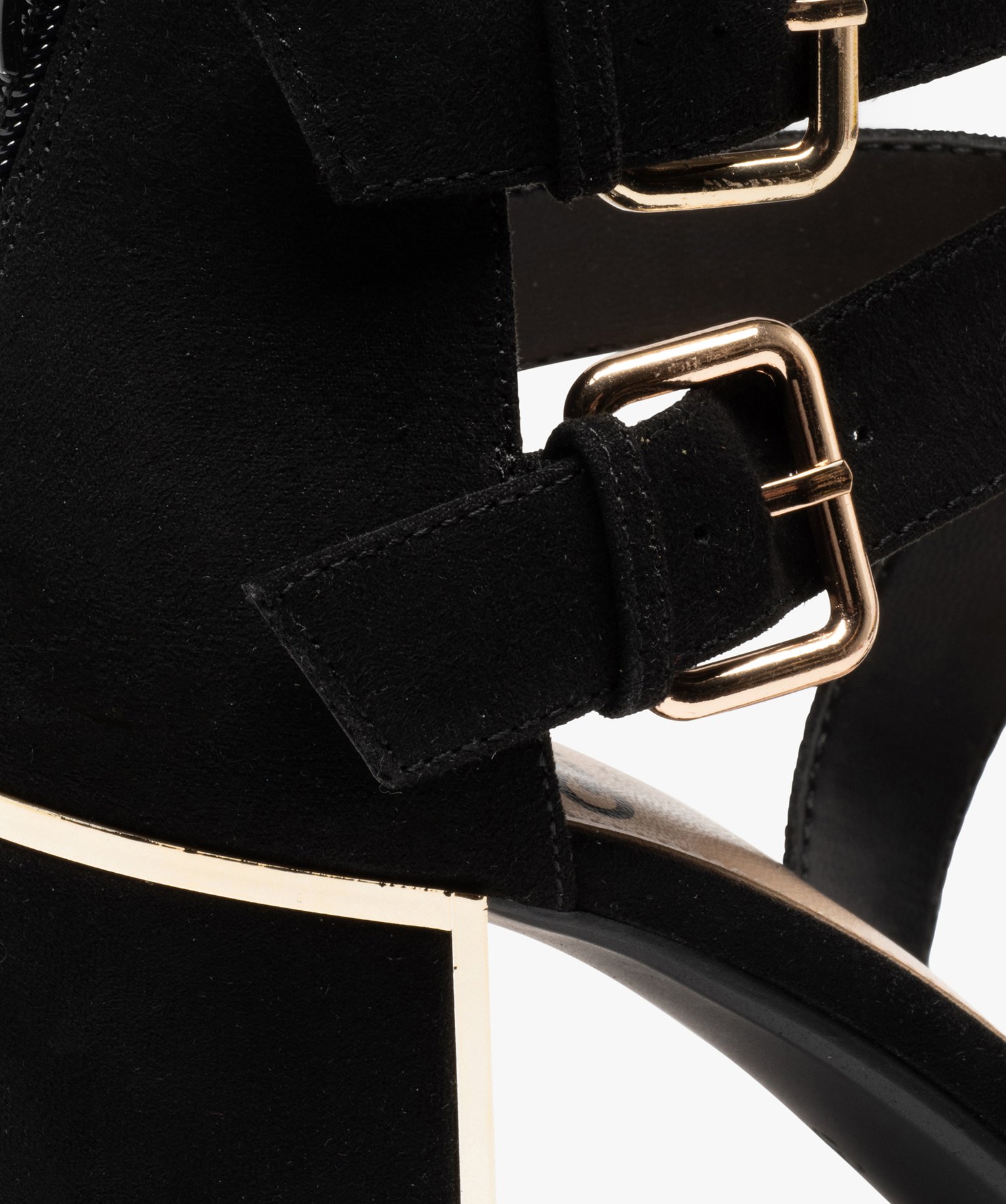 Sandales femme à talon en suédine unie et détails métall... noir | GEMO
