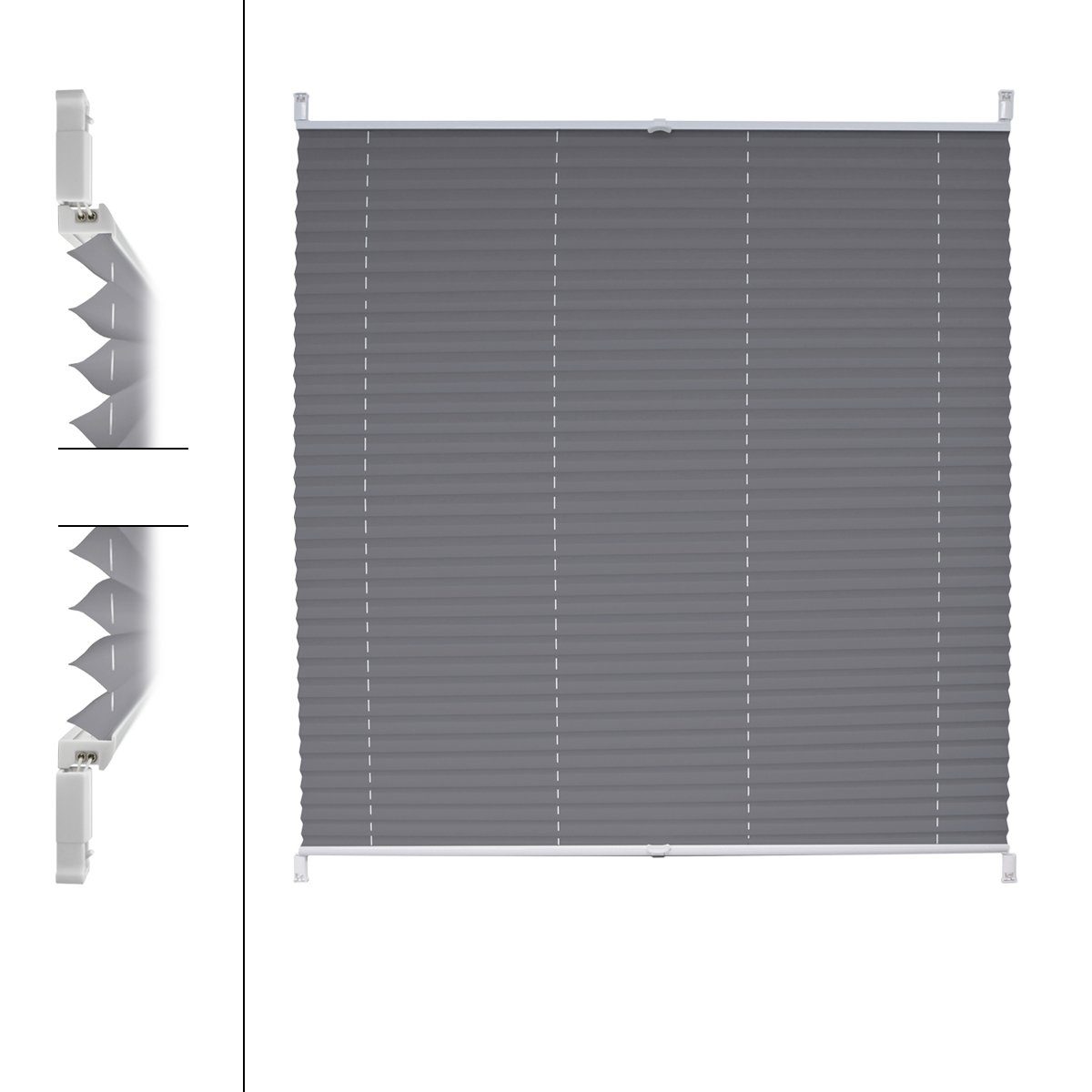 Plissee grau, 110x150 cm, inkl. Befestigungsmaterial, ECD Germany, Klemmfix, Klemmfix, Grau 110x150cm Klemmfix ohne Bohren EasyFix inkl. Befestigungsmaterial