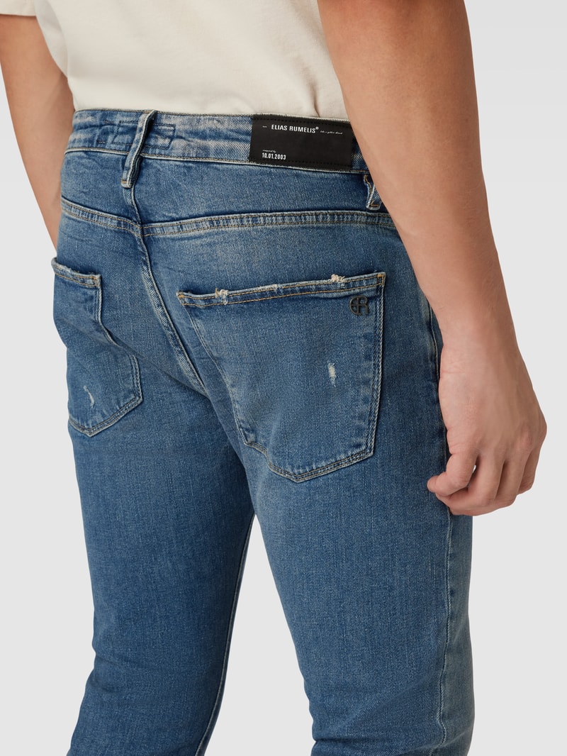 Tapered Fit Jeans im Destroyed-Look Modell 'Noel' in bleu