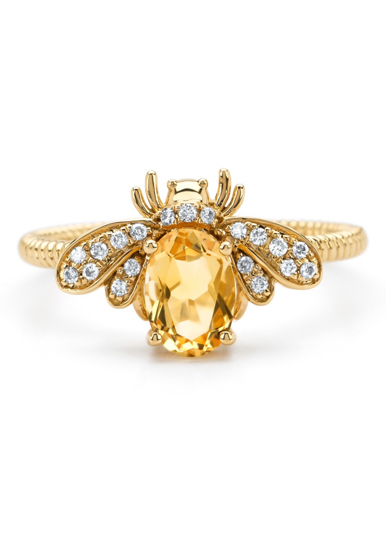 Diamond Point Yellow gold ring, 0.70 ct citrine, Queen Bee