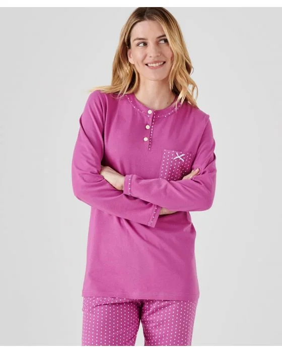 Pyjama-tunique en pur coton peigné, manches longues