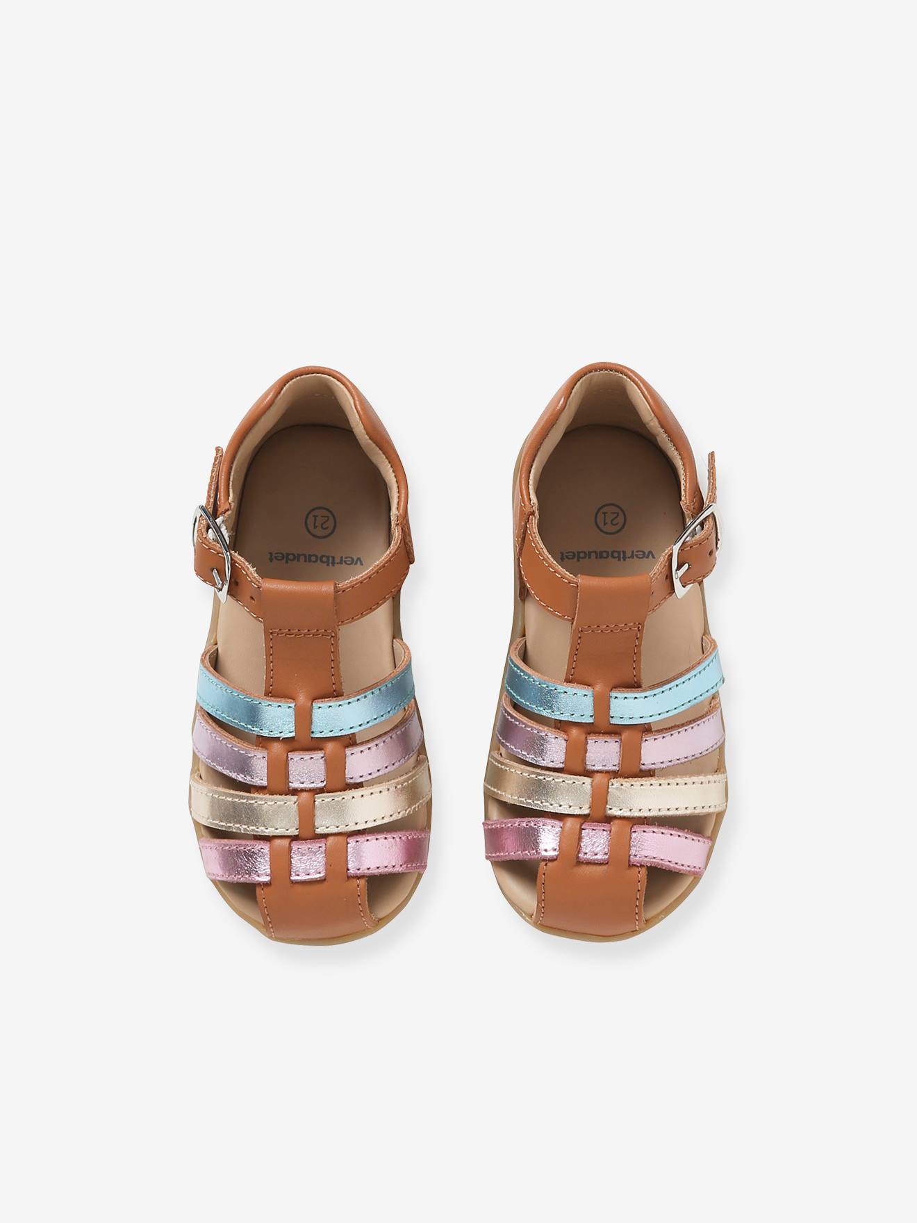 Sandales en cuir bébé fille bout fermé or