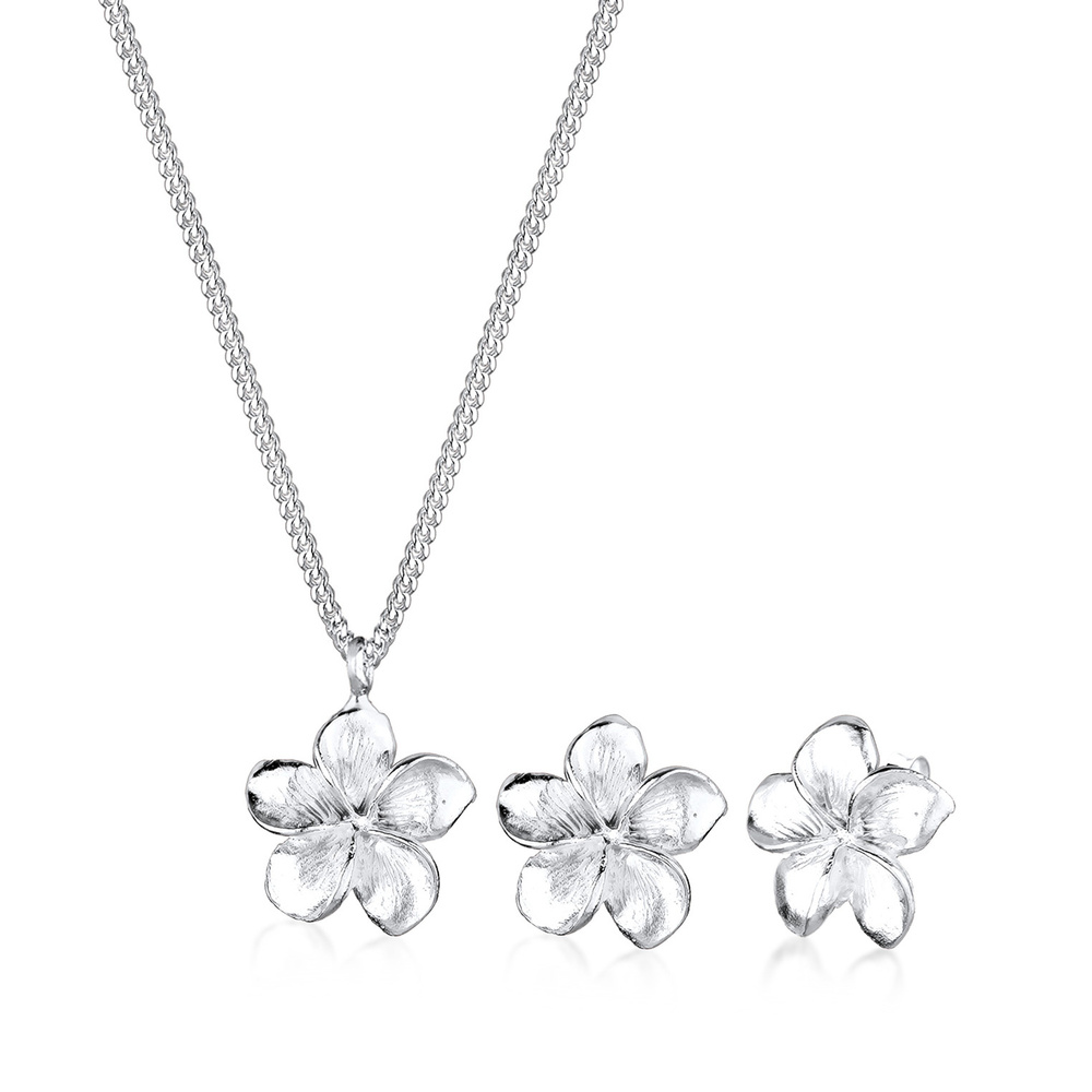 Elli Elli Ensemble de Bijoux Femmes Frangipani fleur Pendentif set Clous d'oreilles en Bijoux