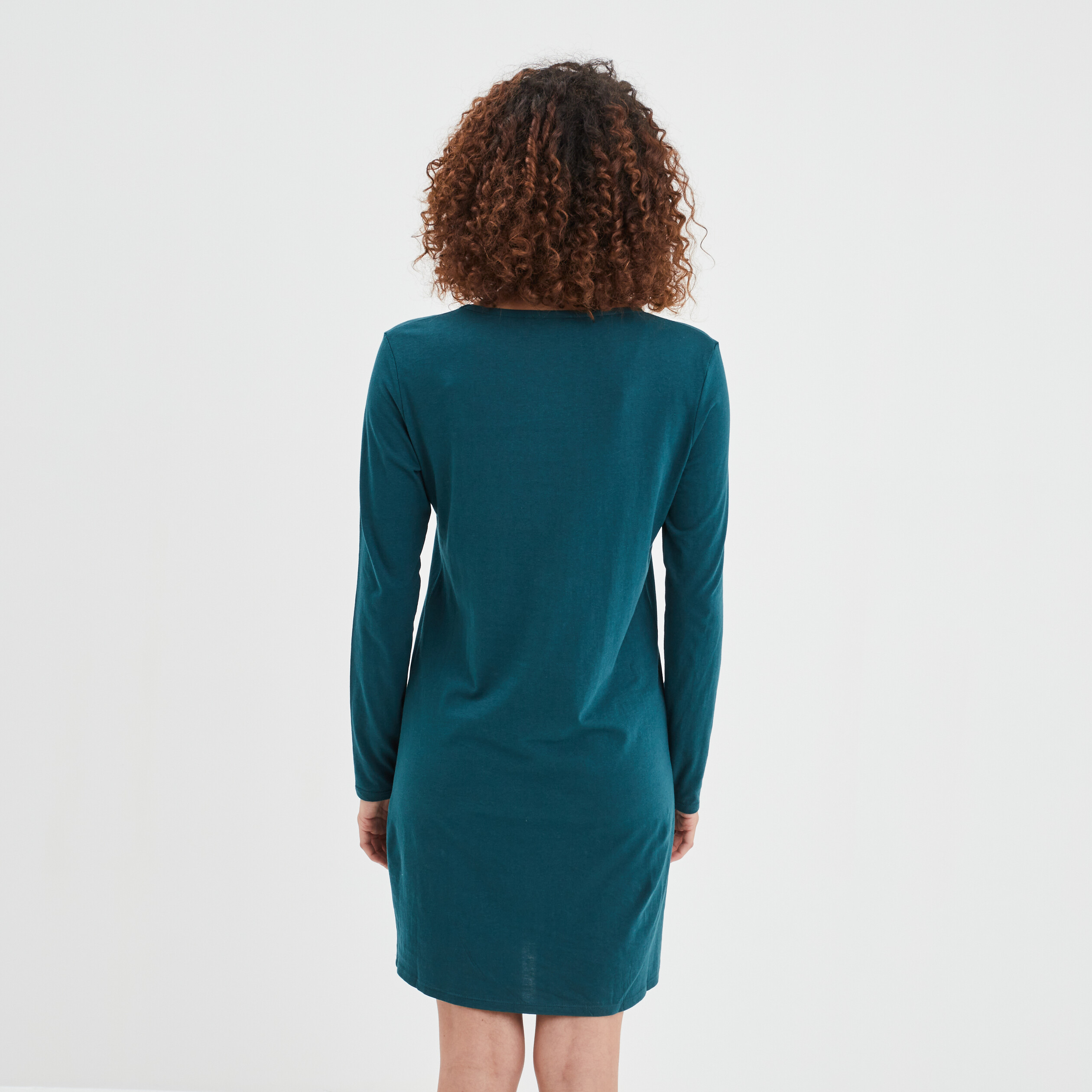 Chemise de nuit manches longues coton vert canard femme | La Halle