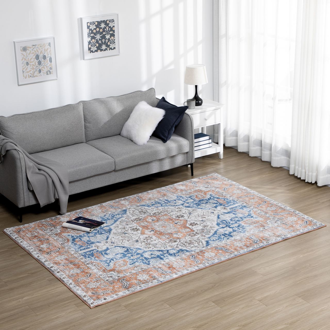 HOMCOM Teppich Kurzflor Wohnzimmerteppich im Used Look, Flächenteppich 230x160cm