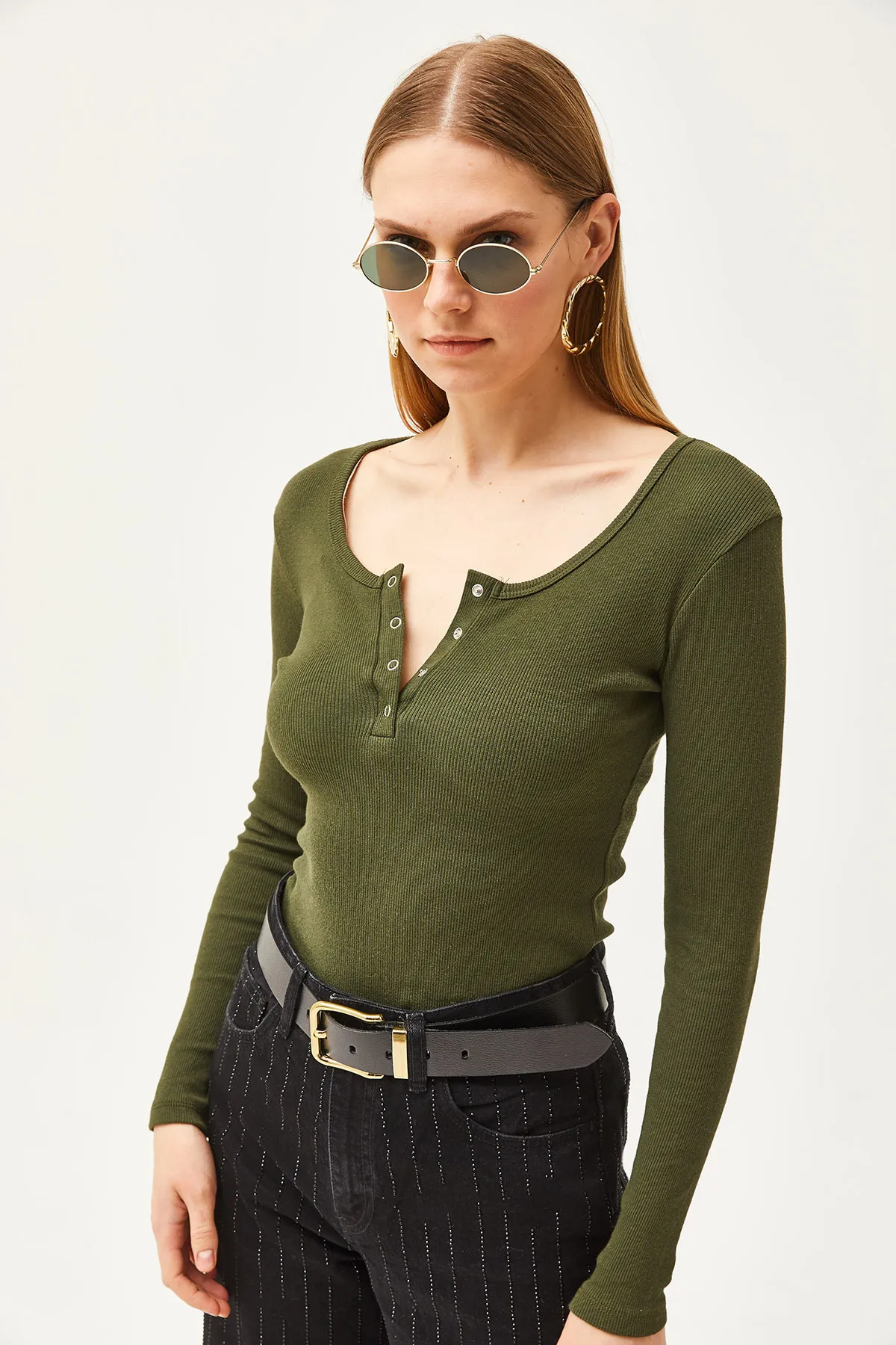 Olalook  Bluse - Khaki - Slim Fit