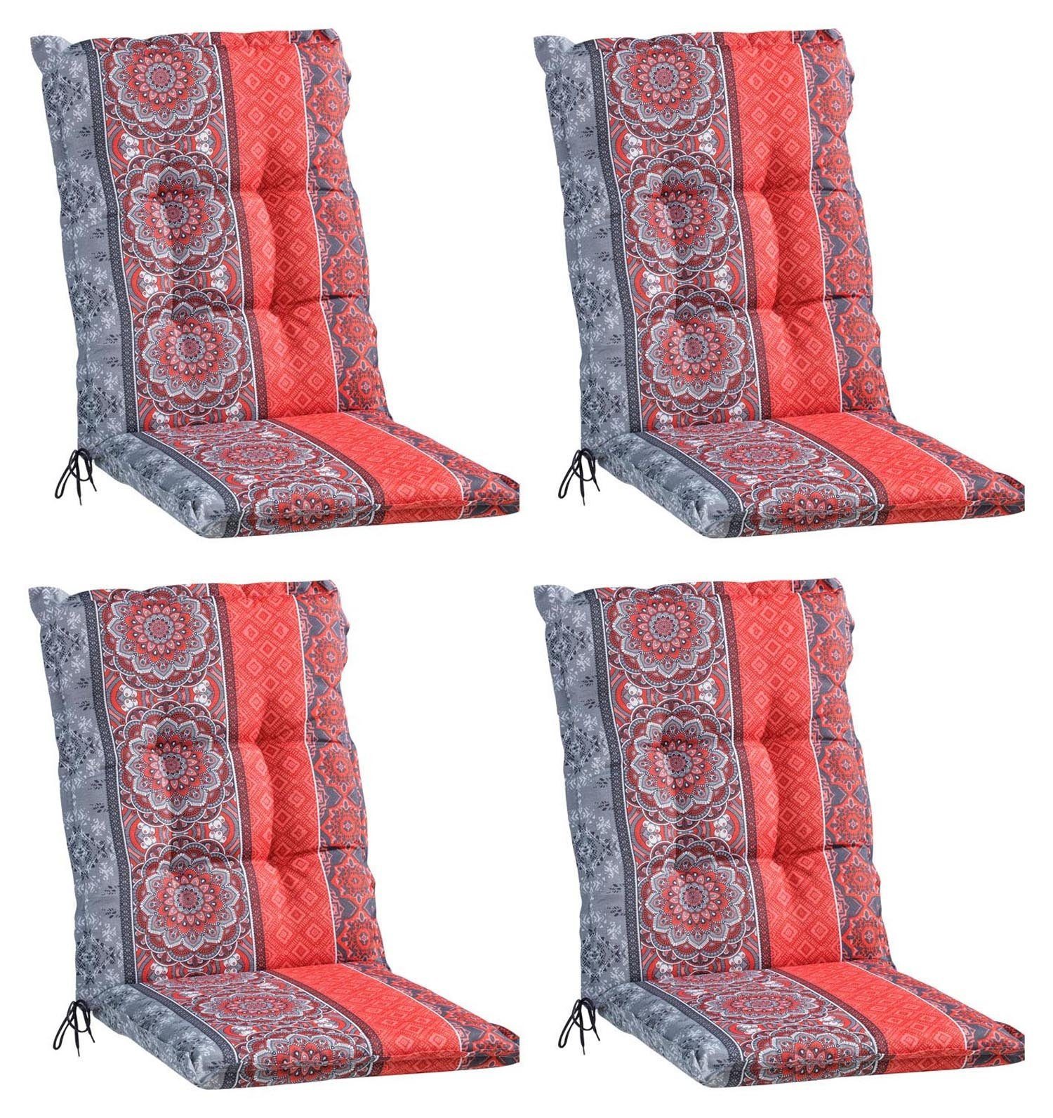 GO-DE Polsterauflage FULMINA, B 50 x L 110 cm, Grau, Rot, 4er Set, (Set, 4 St), Gartenstuhlauflagen für Mittellehnstühle