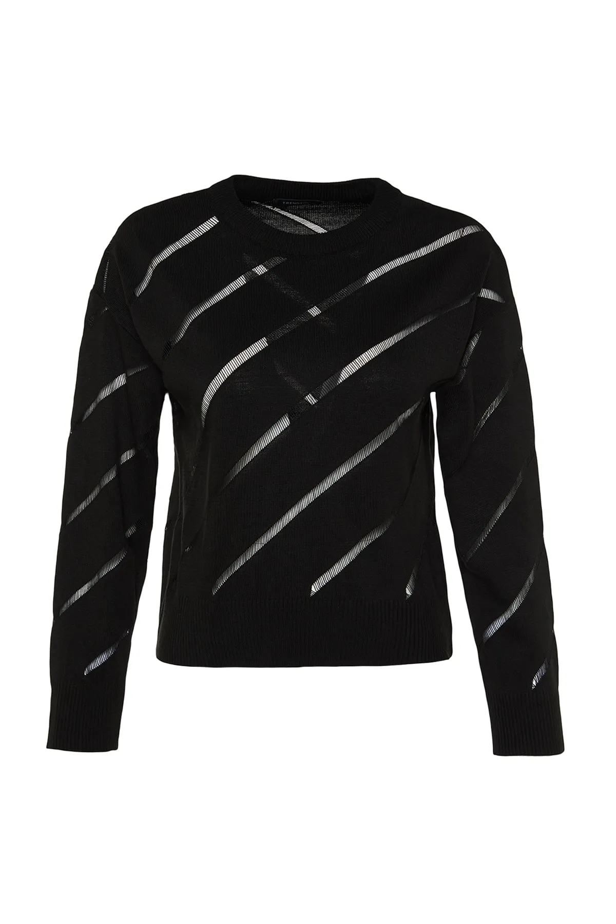 Trendyol Collection  Schwarzer Strickpullover mit Lochmuster TWOAW24KZ00157