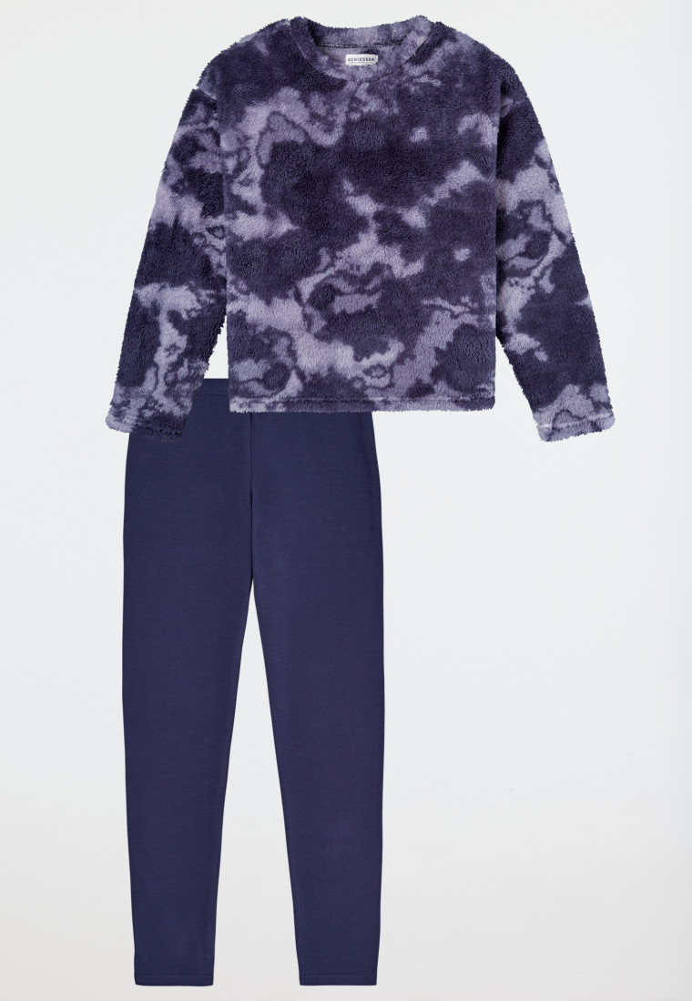 Schlafanzug lang Plüsch-Shirt Leggings nachtblau - Nightwear