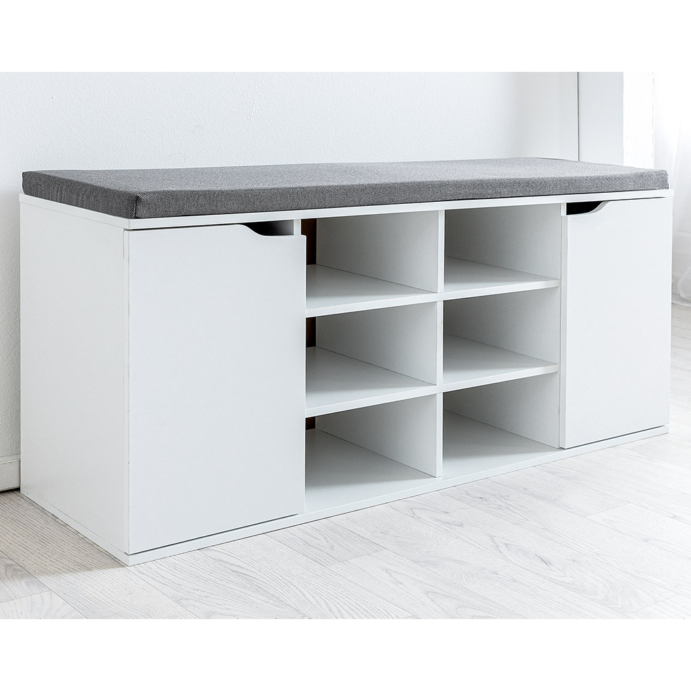 Kesper Schuhschrank mit Sitzkissen & 2 Türen, ca. 103 x 48 x 30,5 cm - Weiß