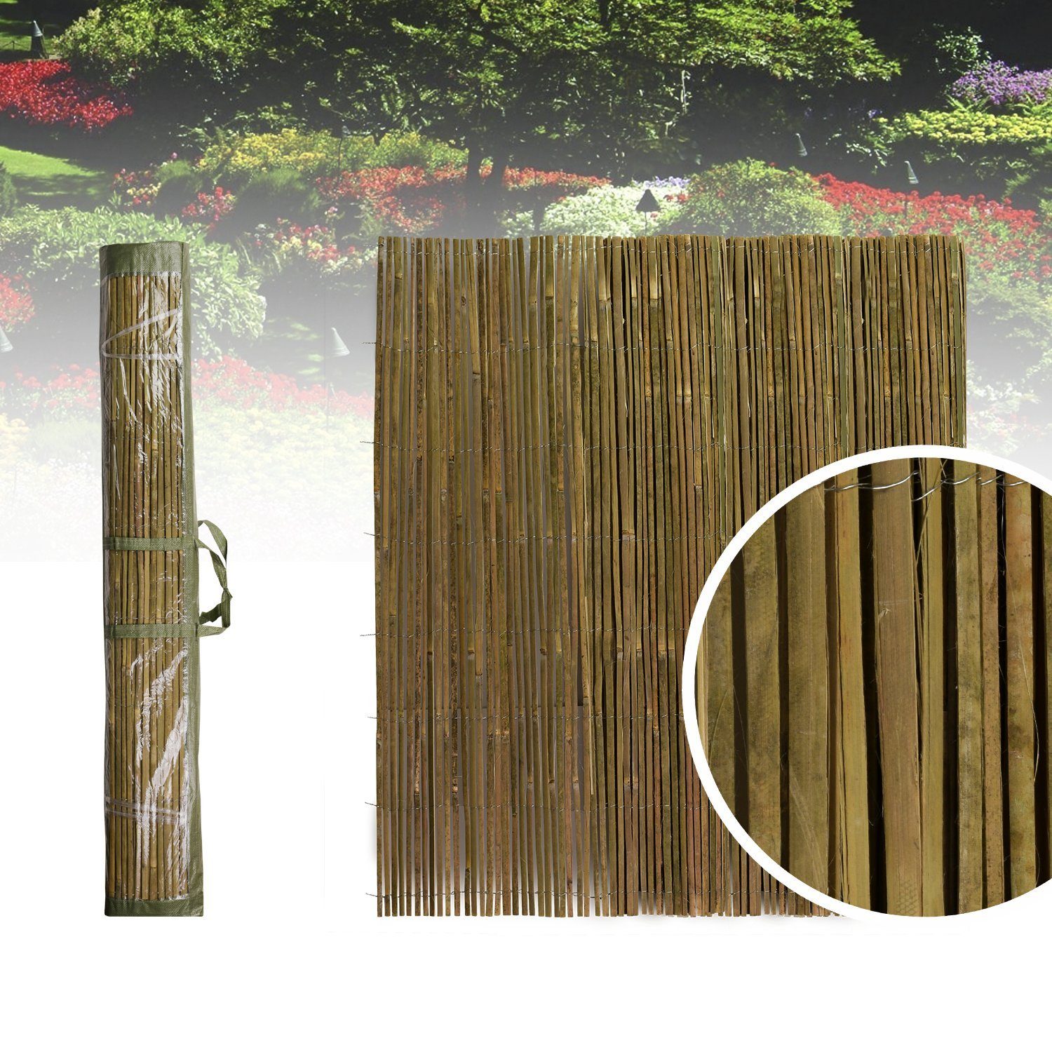 Roysson Garden Sichtschutzzaunmatten Bambusmatte 120x300cm Bambus Windschutz Sichtschutzzaun