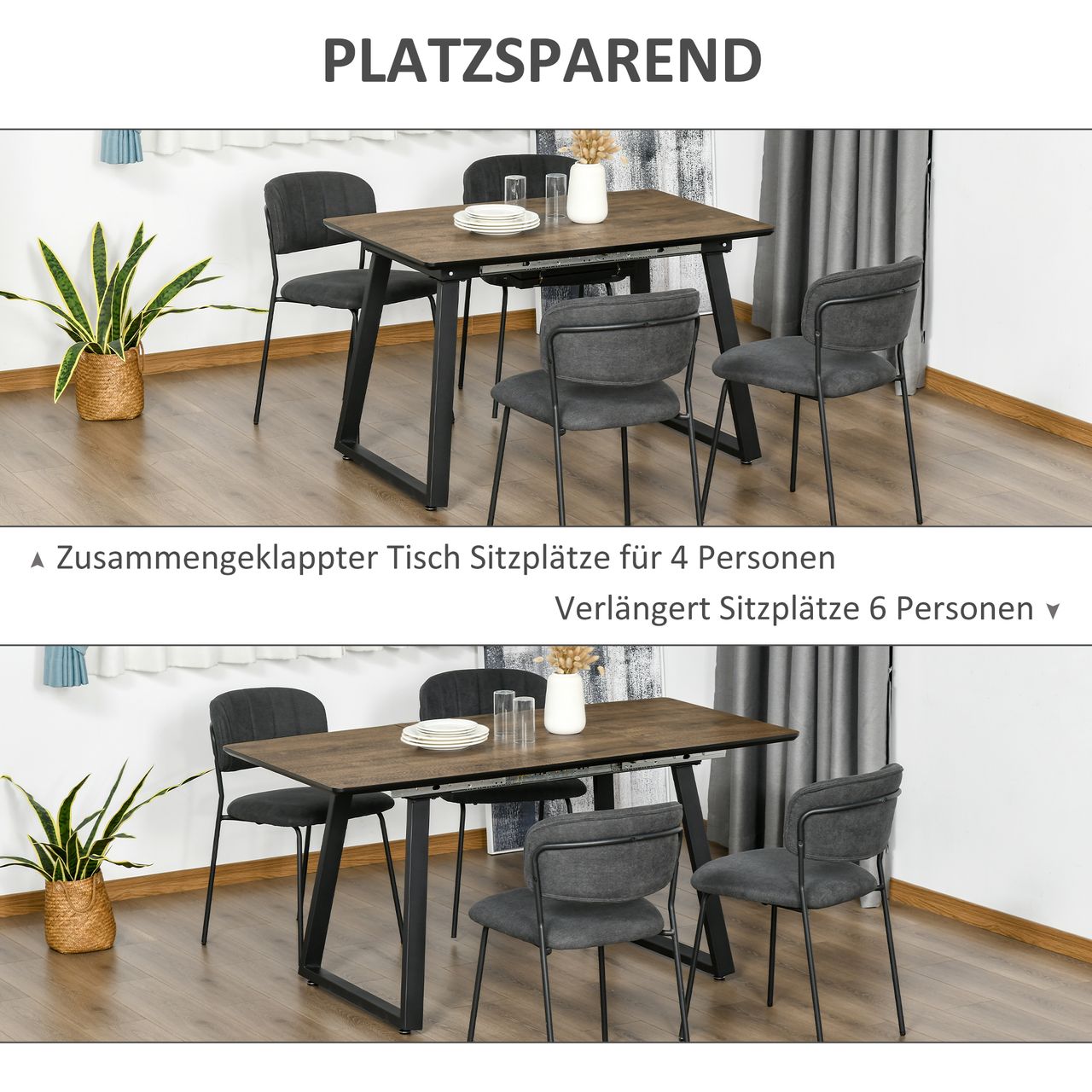 HOMCOM Esstisch mit ausziehbarer Tischplatte, Küchentisch in Holzoptik, Braun