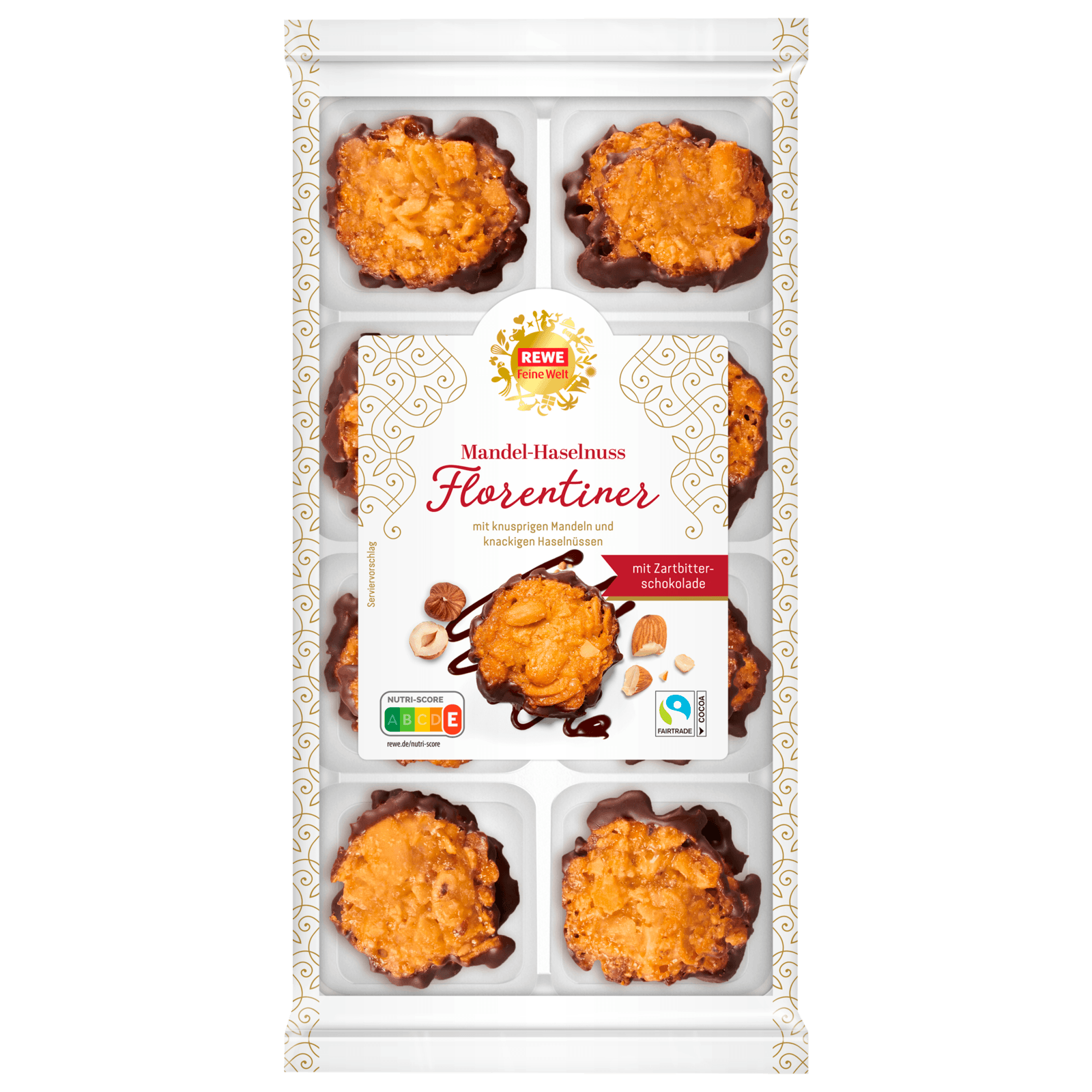 REWE Feine Welt Mandel-Haselnuss Florentiner mit Zartbitterschokolade 125g