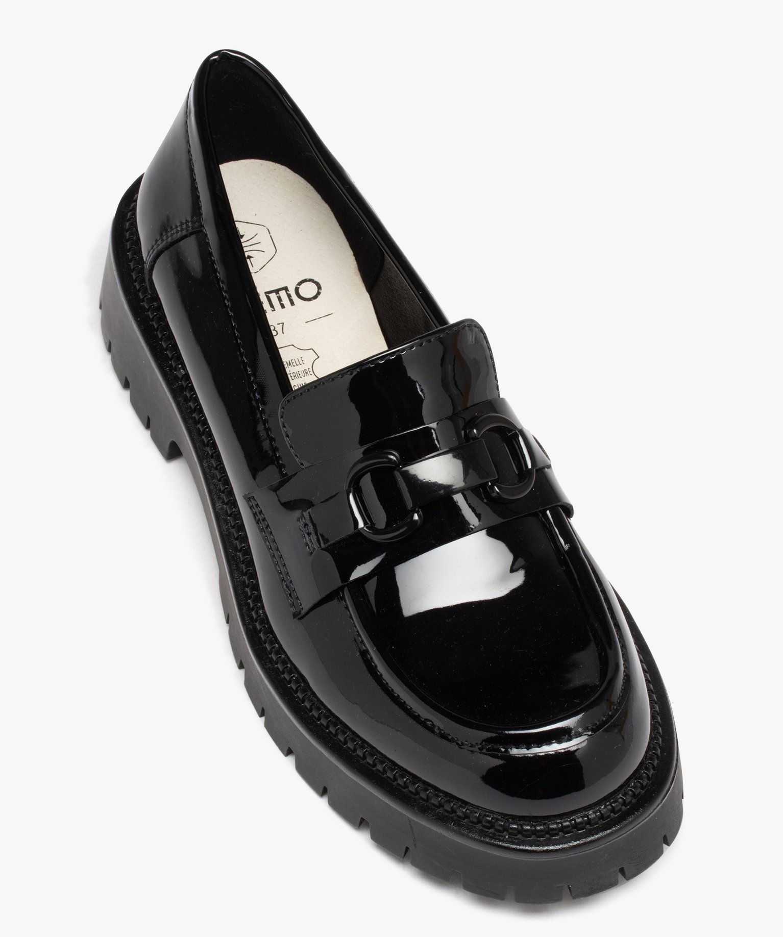 Mocassins femme unis avec dessus vernis et semelle crantée noir | GEMO